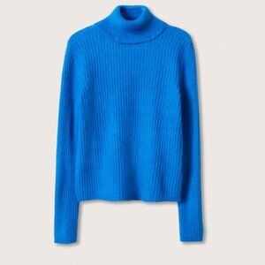 Electric Blue Rolled Turtle Neck Cable Sweater